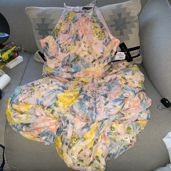 BETSY & ADAM Halter Burnout Print Gown SZ 14 NWT - Picture 6 of 10